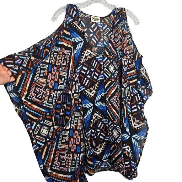 Show Me Your Mumu Geometric Print Cold Shoulder Tunic Kimono Blouse Size Small - Picture 6 of 10
